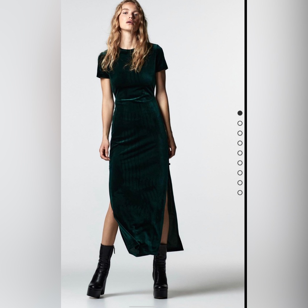 NWT. Velvet green midi dress with accent buttons.